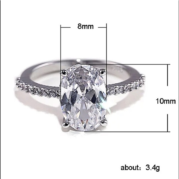 Silver Diamond Zircon Oval Solitaire Ring - Picture 13 of 13